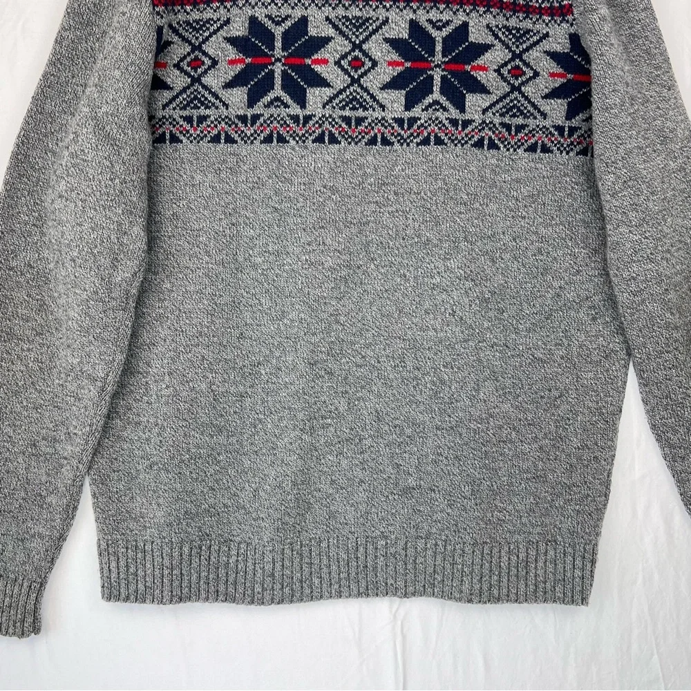 Eddie Bauer Knit Sweater Fair Isle Wool Acrylic Blend Mens Size Tall XL Gray